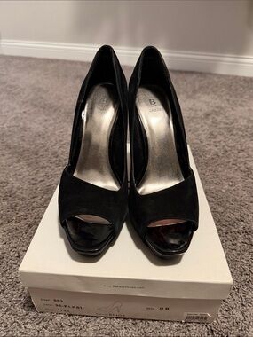 Bakers Black Suede & Patent Peep-Toe Heels